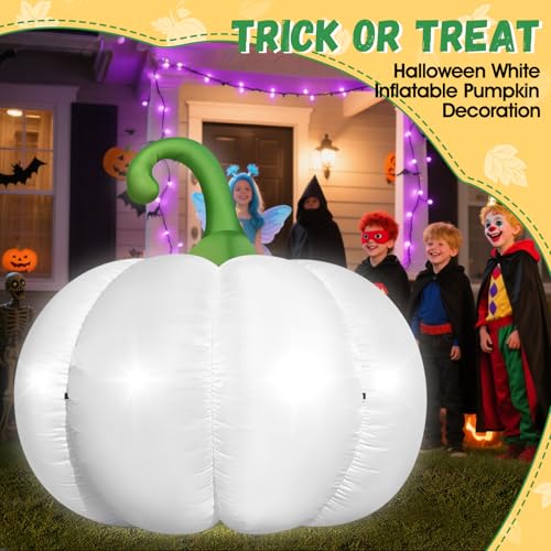 Giant White Inflatable Pumpkin with LED Lights for Halloween & Fall Decor