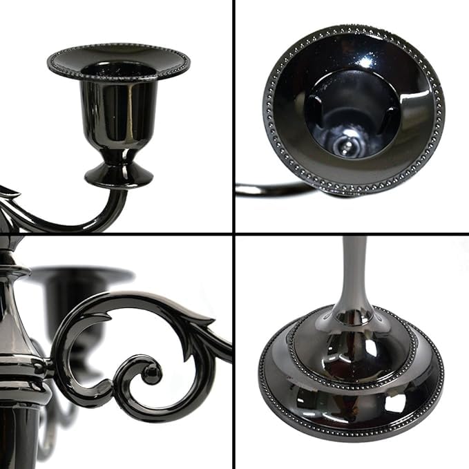 Black Glossy 3-Arm Halloween Candelabra Taper Candle Holder - Seasonal Decor