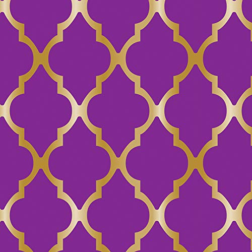 Moroccan Lattice Plastic Table Covers - 3 Pack, 54 x 108 Inches, Purple & Gold - Arabian Nights Theme Party Decor