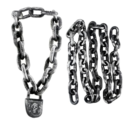 Halloween Fake Prison Chain Links with Lock 2-Pack – Plastic Costume Prop & Decoration