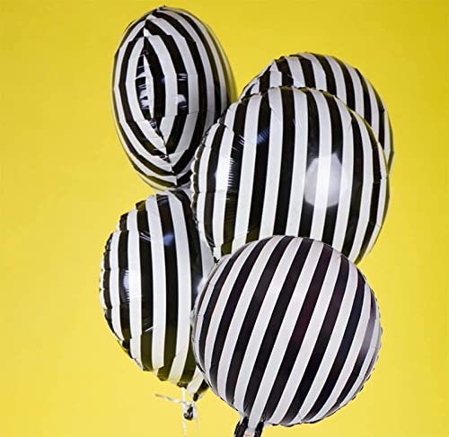 10 Pcs Black and White Striped Aluminum Balloons for Party Decorations