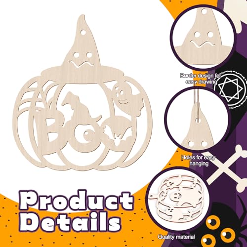 Hollow Pumpkin Wooden Ornaments - Halloween Crafts & Decorations, 24 PCS