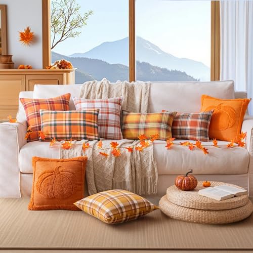 Rust Pumpkin Fall Throw Pillow Cover 18x18 - Autumn Decor, Plush Fabric, Set of 1