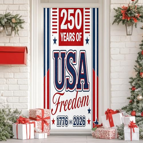 Christmas Door Cover 35x78 Inches Elastic Waterproof Front Door Protector - 250 Years Freedom Variation