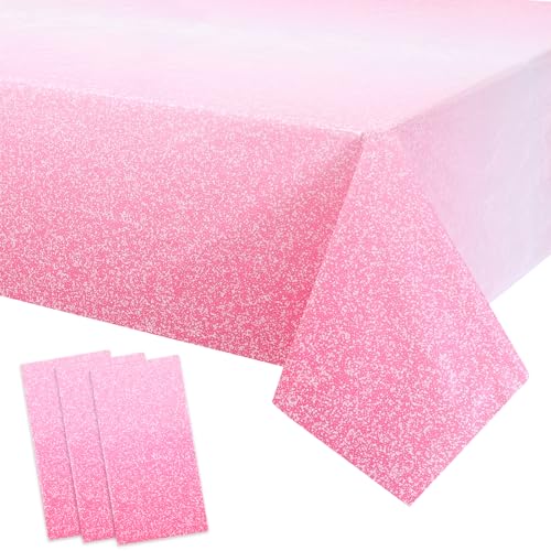 Pink Tablecloth Set - Ombre Pink Glitter Disposable Party Covers, 3 Pack