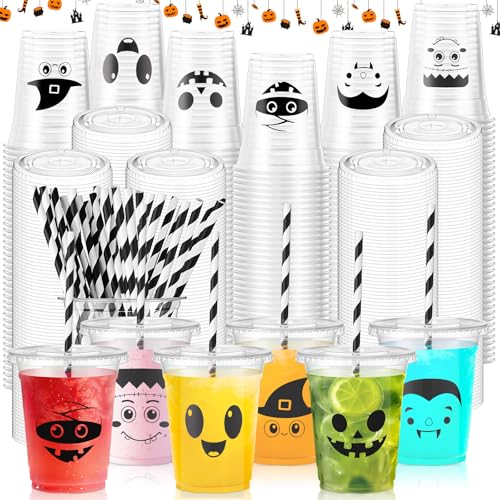 72 Pcs Halloween Plastic Cups with Lids and Straws - 12oz Disposable Party Drinkware - Halloween Design - Variation of THIS listing