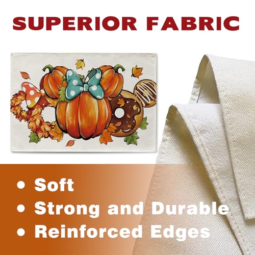 Fall Thanksgiving Placemats Set of 4 with Pumpkin Wreath Pattern - Autumn Table Decor