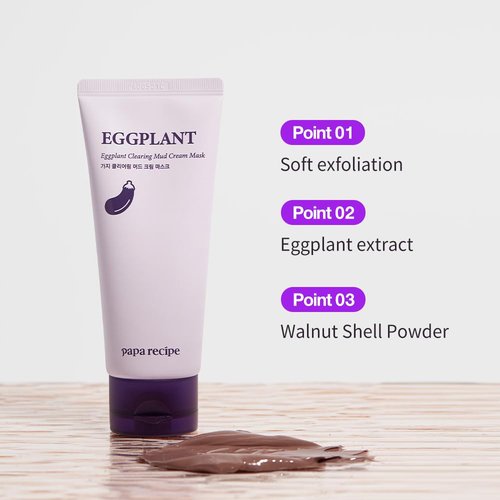 Papa Recipe Eggplant Clearing Mud Cream Mask - Deep Pore Purifying & Hydrating | Gentle Exfoliation for Sensitive Skin