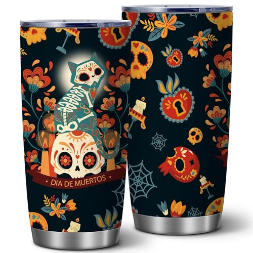 20oz Spooky Gothic Sugar Skull Stainless Steel Tumbler with Lid - Ghost Variation