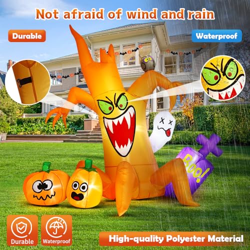 8FT Halloween Inflatable Spooky Pumpkin Tree Outdoor Decoration with LED Lights - Yard Lawn Decor