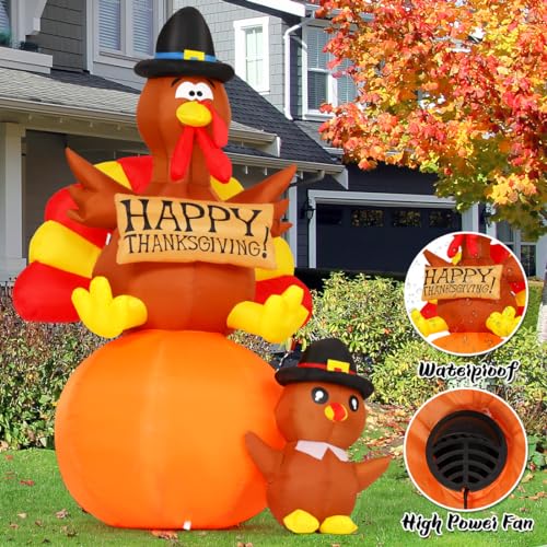 6 Ft Thanksgiving Inflatable Turkey Yard Decor with LED Lights for Outdoor Garden & Lawn