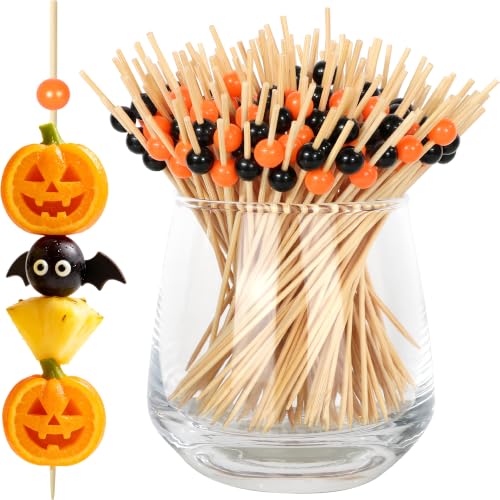 Halloween Cocktail Picks Black & Orange Beaded Toothpicks - Spooky Party Decor