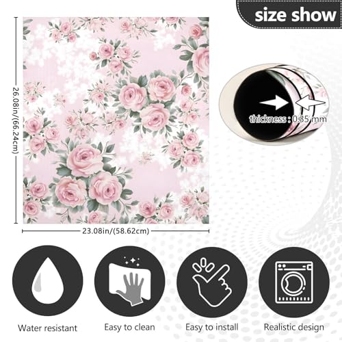 Floral Pink Roses Dishwasher Magnet Cover Sticker - 23 x 26 in Decorative Refrigerator Panel - Magnetic Vinyl