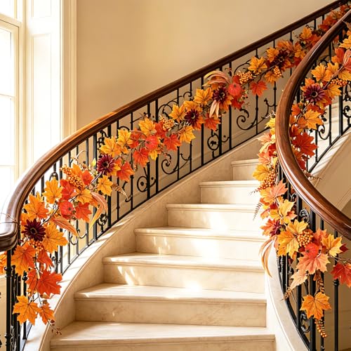 Yellow Pumpkin Fall Garland 2PCS for Autumn Thanksgiving Home Decor