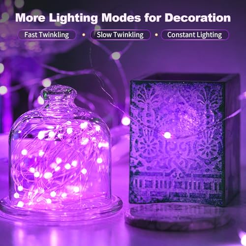Purple LED Fairy String Lights 7FT Waterproof Battery Operated 3 Modes - 20 Pack