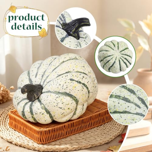 Artificial Green Pumpkin for Fall Decor 11.2" Cream Green Round Variation