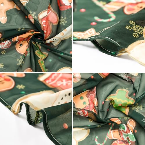 Green Sheer Xmas Curtains 52x96in Set of 2 - Gingerbread & Snowman Pattern