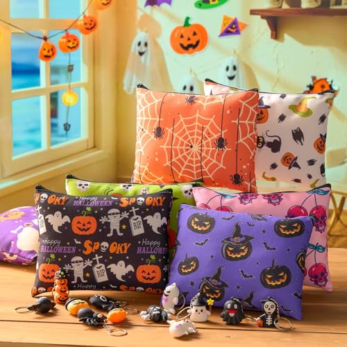 Halloween Cosmetic Bags & Keychains Set - Pumpkin Ghost Bat Zombie Design