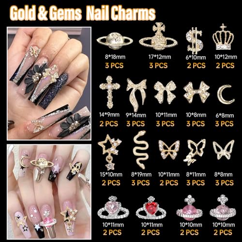 105Pcs Silver Gold Nail Gems Charms Set for DIY Nail Art & Crafts