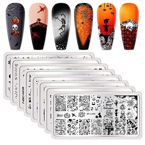 Halloween Nail Art Stamping Plates - 8PCS Fall Winter Nail Design Kit