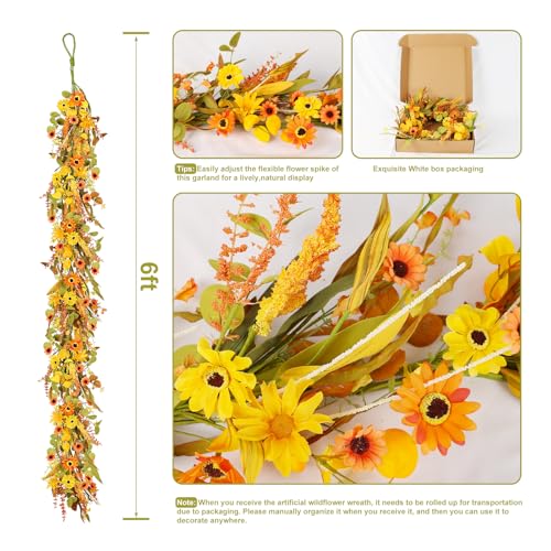 Artificial Fall Leaves Garland - 6ft Thanksgiving Decor with Golden Style
