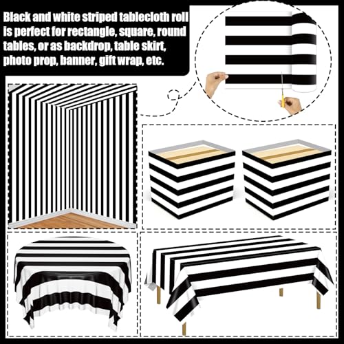 Black and White Striped Tablecloth Roll 51in x 100ft - Party & Event Decor - Black Variant