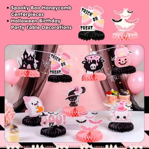 Pink & Black Halloween Trick or Treat Table Centerpieces - Spooky Party Decor