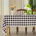 Black and White Checkered Rectangle Tablecloth 55x84 Inches with Tassels - Farmhouse Style