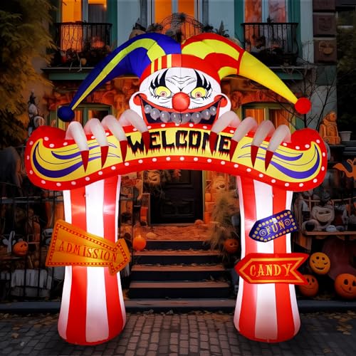 10.2ft Halloween Inflatable Clown Arched Yard Decor with LED Light for Outdoor & Indoor