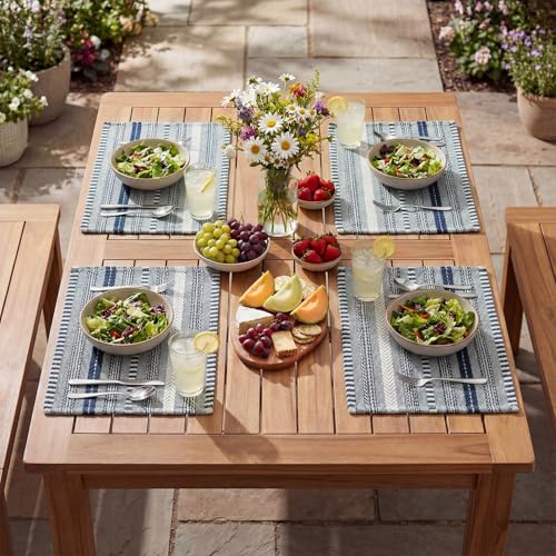 Dark Blue Woven Braided Stripe Placemats Set of 6 - 12x18 Inches