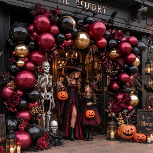 Burgundy Black Gold Balloon Garland Kit - Double Stuffed Latex Balloons for Party Decor