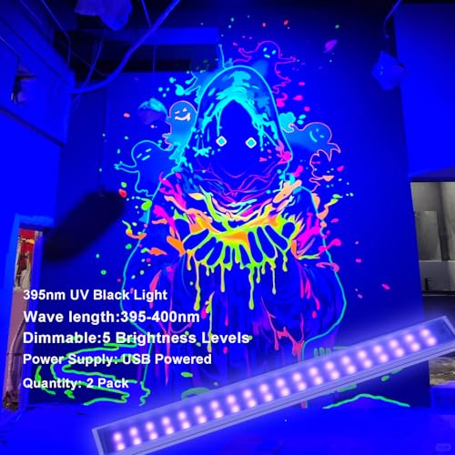 395nm UV Black Light Bar 2 Pack - Dimmable LED Strip for Glow Parties & Decorations