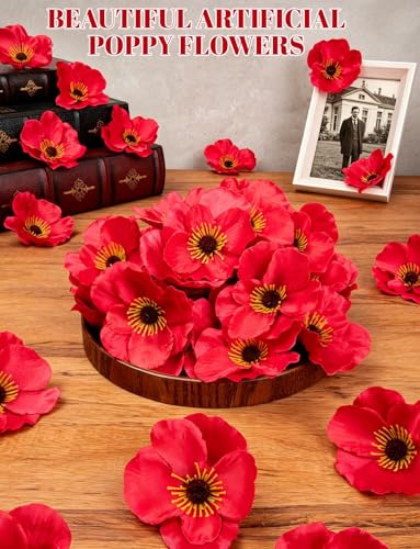 Artificial Red Poppy Flowers Bulk - Memorial & Event Decor, 120 Pieces Variation of THIS listing