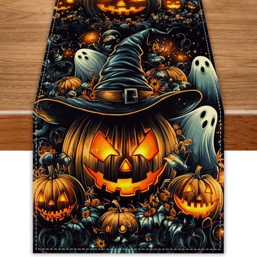 Halloween Ghost Pumpkin Table Runner - 13 x 90 Inches Fall Decor