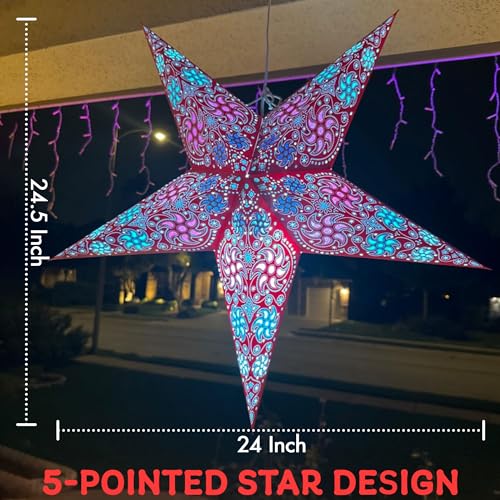 Paper Star Lanterns Set of 3 - 24 Inch Christmas & Holiday Hanging Decorations