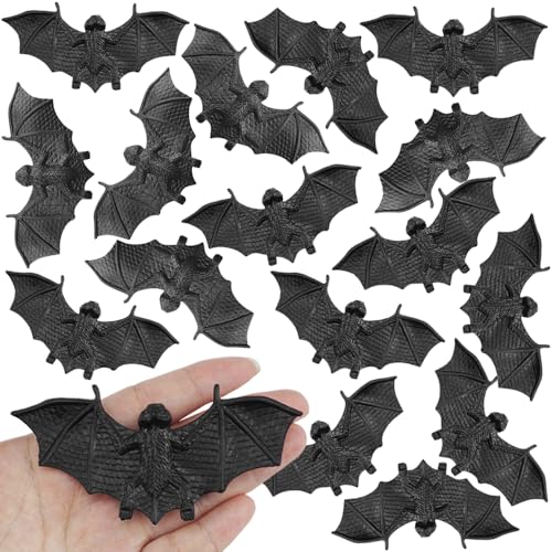 20 Pack Black Halloween Plastic Bats - Realistic Scary Party Decorations