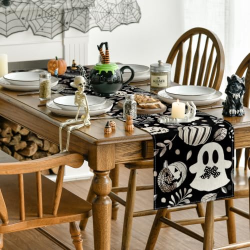 Halloween Table Runner 13x60 Inch Black Polyester Decor Party Tablecloth