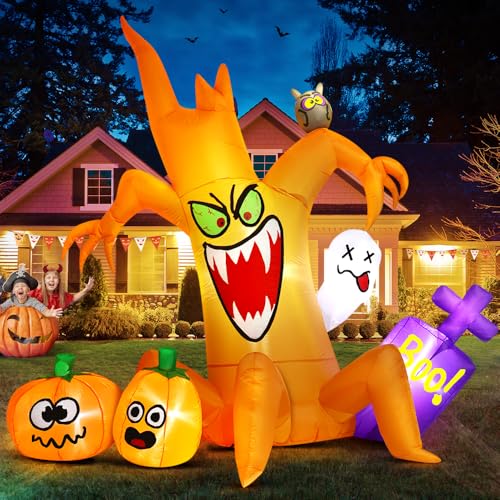 8FT Halloween Inflatable Spooky Pumpkin Tree Outdoor Decoration with LED Lights - Yard Lawn Decor