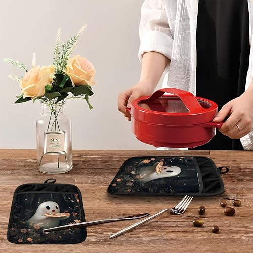 Funny Ghost Pot Holders with Pockets - Halloween Kitchen Oven Gloves