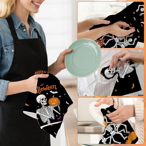 Hexagram Halloween Skeleton Kitchen Towels - Black 18x28 Inch Set of 2