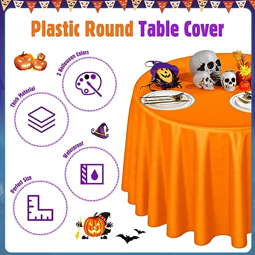 12 pcs Halloween Round Plastic Tablecloths 84 Inch - Black & Orange