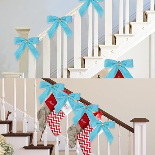 Blue Christmas Bow Set - Velvet Ribbon Wreath Ornaments & Holiday Decorations