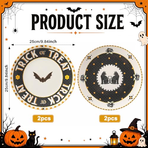 Halloween Ceramic Dessert Plates Set - 4 Pcs Tile Stoneware with 24k Gold Accents