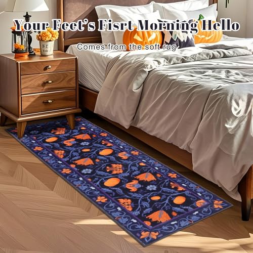 Fall Runner Rug for Hallway 2x6ft - Purple Hello Pumpkin Non Slip Washable Kitchen Entryway Floor Mat