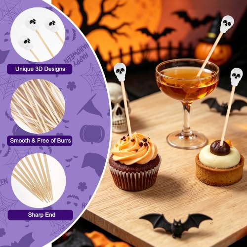 Halloween Skull Head Cocktail Picks - 100 Bamboo Skewers for Parties - Variation: Skull Head