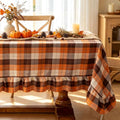 Orange Brown Ruffled Thanksgiving Tablecloth 60x60 Inch Square - Farmhouse Fall Decor