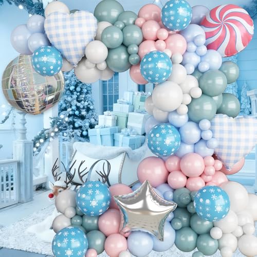 Pink Blue Snowflake Balloon Arch Kit - Wonderland Holiday Party Decorations