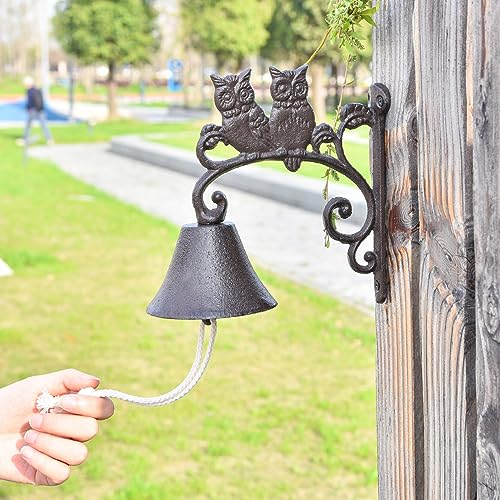 Heavy Duty Cast Iron Wall Bell - Retro Owl Hand Bell Wall Decor - Indoor Outdoor Garden Doorbell - Shape A