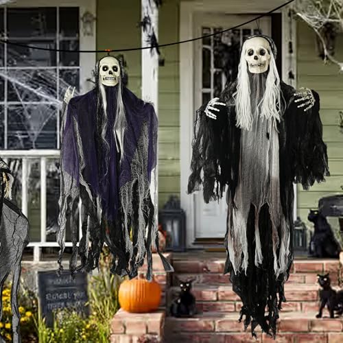 3 Pack Halloween Hanging Skeleton Ghost Decorations Outdoor Spooky Reapers