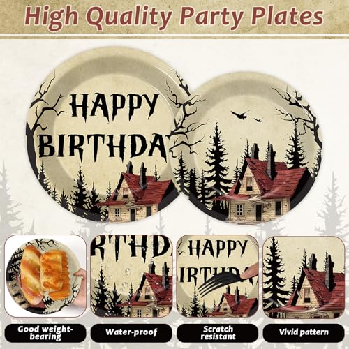 96pcs Halloween Birthday Plates and Napkins Set - Retro Scary House Variation